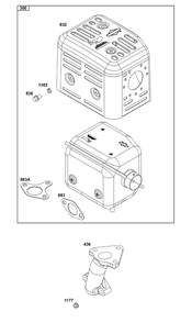 Exhaust Group Diagram and Parts List for 19N132-0223-F1 100000 - 19Z999 Briggs and Stratton Engine